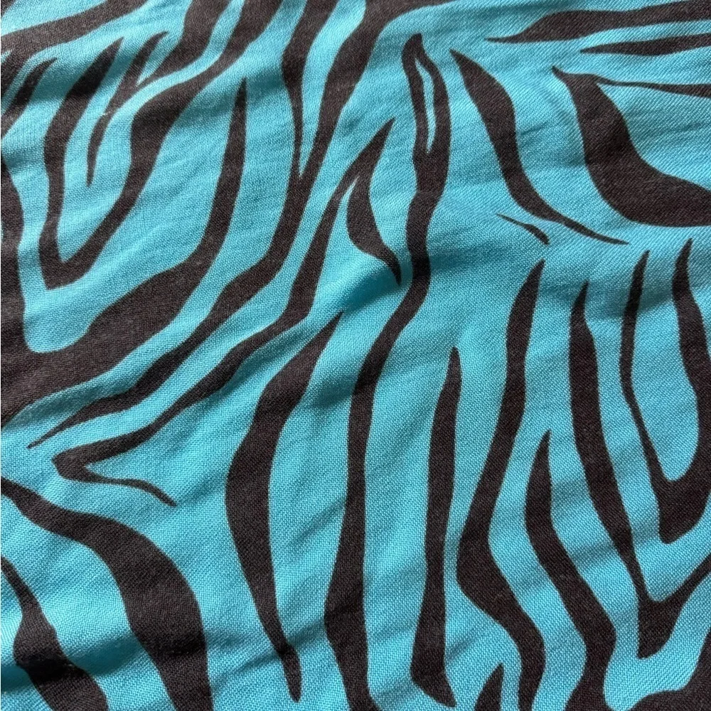 Turquoise & Black Zebra Print Fringe Scarf | Lightweight Acrylic Wrap